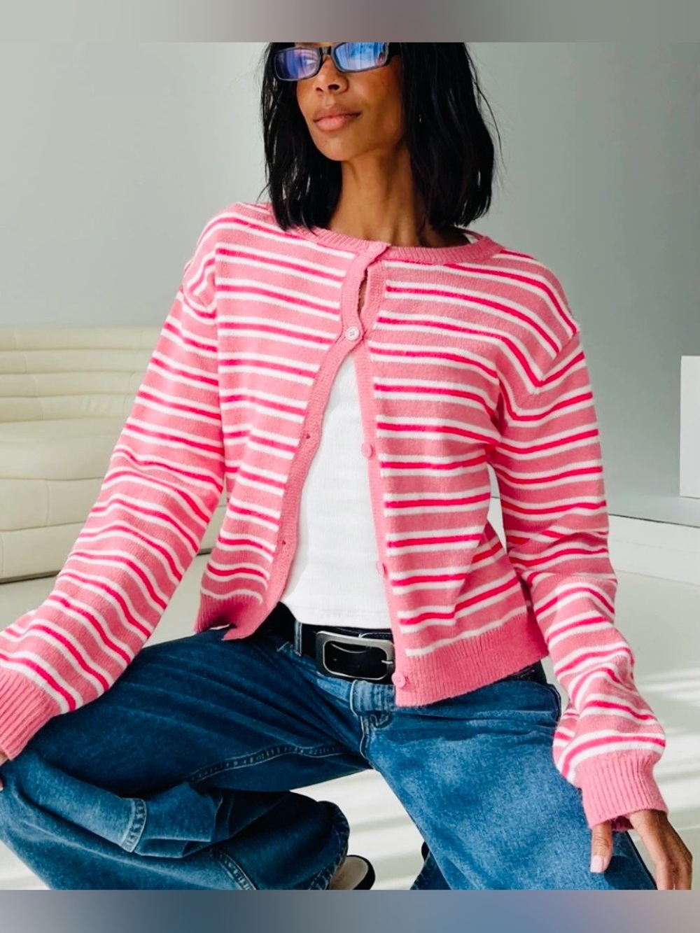 Princess Polly Heavenly Dream Cardigan Pink Stripe - Size - S/M